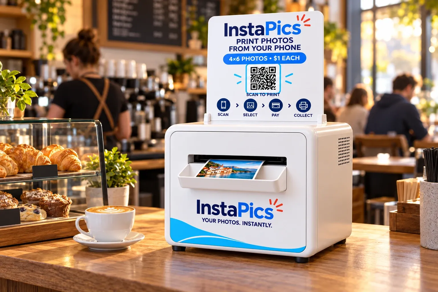 InstaPics kiosk on a café counter
